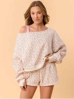 Blogilates Women’s Floral Dance Studio Off the Shoulder Sweatshirt - Medium NWT